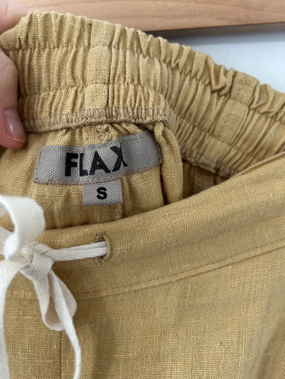 Flax Linen Wide-Leg Pants Women’s S Mustard Yellow Elastic Waist Beach Casual - Picture 7 of 16